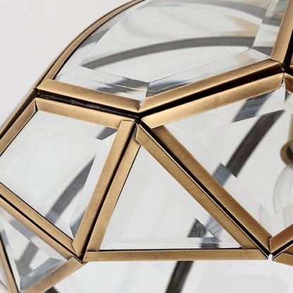 Modern Luxury Round Dome Diamond Shape Brass Frame Glass Shade 1-Light Semi-Flush Mount Ceiling Light For Living Room