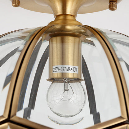 Modern Luxury Round Dome Diamond Shape Brass Frame Glass Shade 1-Light Semi-Flush Mount Ceiling Light For Living Room