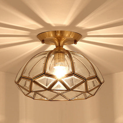 Modern Luxury Round Dome Diamond Shape Brass Frame Glass Shade 1-Light Semi-Flush Mount Ceiling Light For Living Room