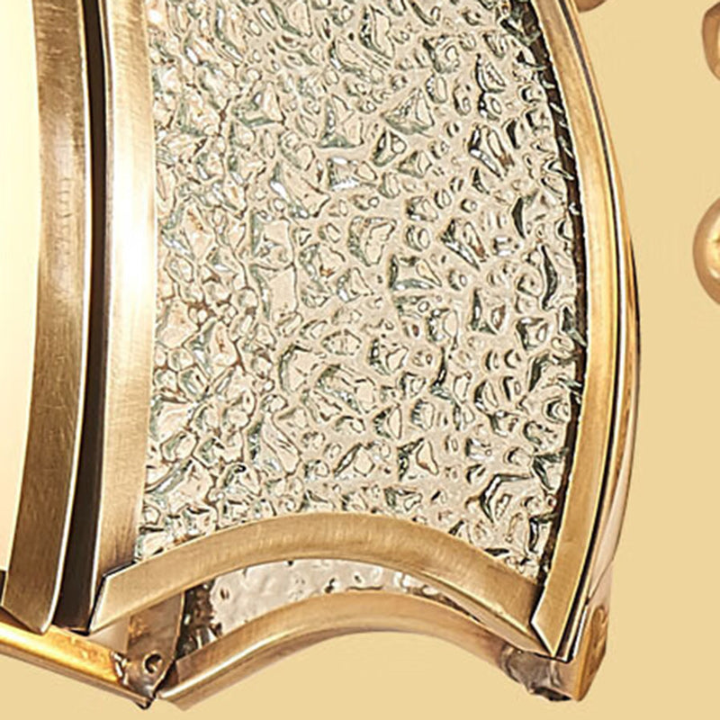 Modern Luxury Curved Rod Flower Shape Candle Holder Full Brass Frame Glass Shade 1/2 Light Wall Sconce Lamp For Living Room