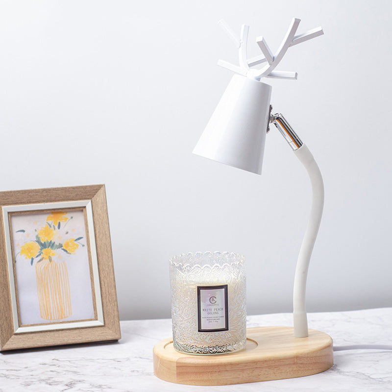 Modern Art Deco Cylinder Antler Wooden Base Iron Shade 1-Light Aromatherapy Melting Wax Table Lamp For Bedroom