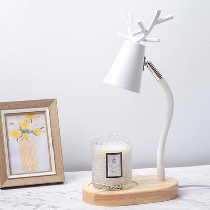 Modern Art Deco Cylinder Antler Wooden Base Iron Shade 1-Light Aromatherapy Melting Wax Table Lamp For Bedroom