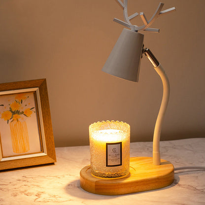 Modern Art Deco Cylinder Antler Wooden Base Iron Shade 1-Light Aromatherapy Melting Wax Table Lamp For Bedroom