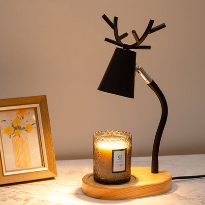 Modern Art Deco Cylinder Antler Wooden Base Iron Shade 1-Light Aromatherapy Melting Wax Table Lamp For Bedroom