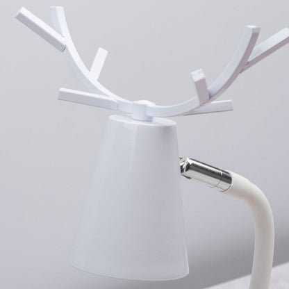 Modern Art Deco Cylinder Antler Wooden Base Iron Shade 1-Light Aromatherapy Melting Wax Table Lamp For Bedroom