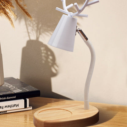 Modern Art Deco Cylinder Antler Wooden Base Iron Shade 1-Light Aromatherapy Melting Wax Table Lamp For Bedroom
