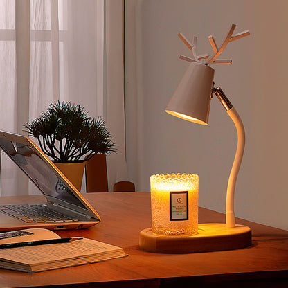 Modern Art Deco Cylinder Antler Wooden Base Iron Shade 1-Light Aromatherapy Melting Wax Table Lamp For Bedroom