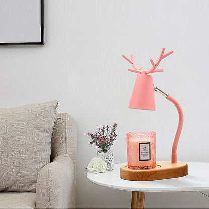 Modern Art Deco Cylinder Antler Wooden Base Iron Shade 1-Light Aromatherapy Melting Wax Table Lamp For Bedroom