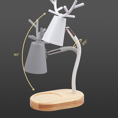 Modern Art Deco Cylinder Antler Wooden Base Iron Shade 1-Light Aromatherapy Melting Wax Table Lamp For Bedroom