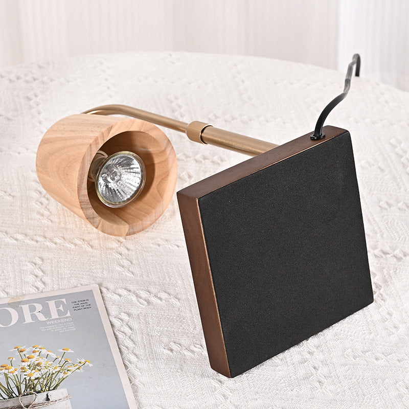 Modern Minimalist Square Cylindrical Wooden Base Iron 1-Light Aroma Melting Wax Table Lamp For Bedroom