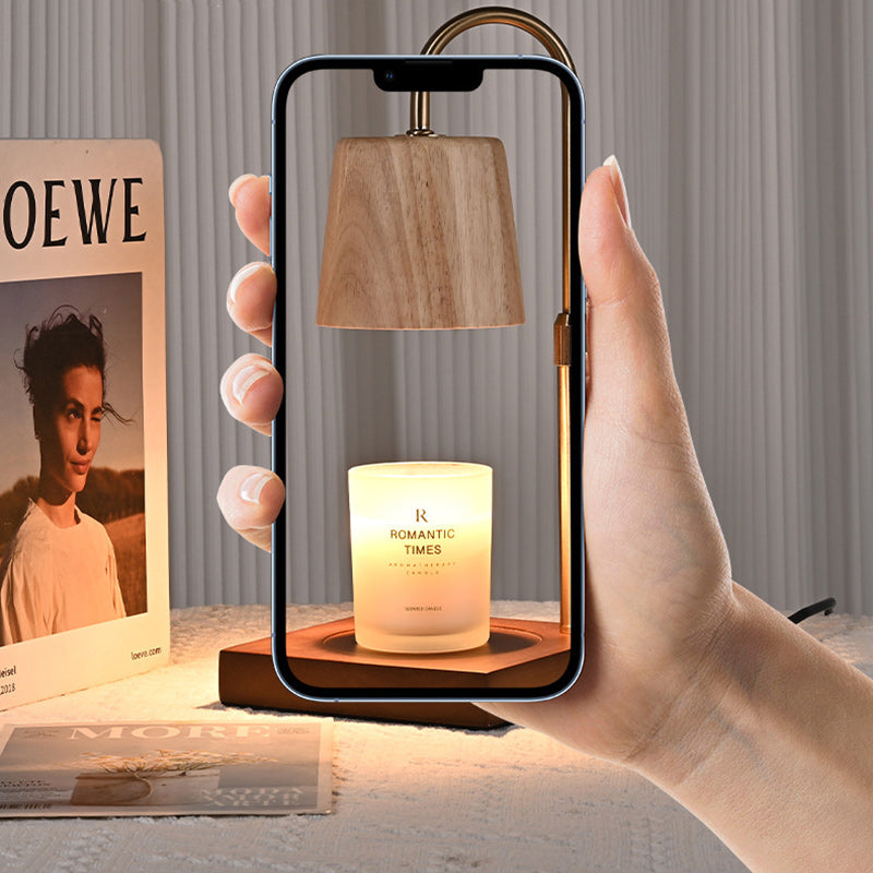 Modern Minimalist Square Cylindrical Wooden Base Iron 1-Light Aroma Melting Wax Table Lamp For Bedroom