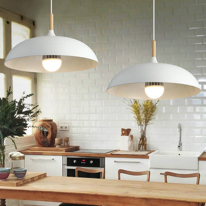 Modern Minimalist Round Pot Lid Shape Solid Wood Aluminum 1-Light Pendant Light For Living Room