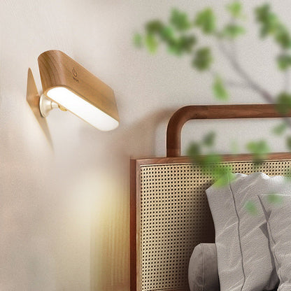 Modern Minimalist Magnetic Rectangular Wood LED Wall Sconce Lamp For Bedroom