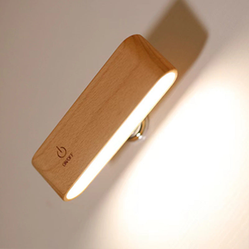 Modern Minimalist Magnetic Rectangular Wood LED Wall Sconce Lamp For Bedroom