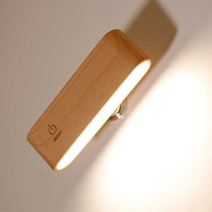 Modern Minimalist Magnetic Rectangular Wood LED Wall Sconce Lamp For Bedroom