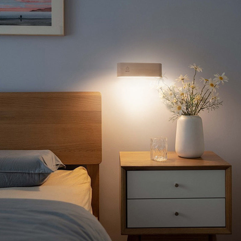 Modern Minimalist Magnetic Rectangular Wood LED Wall Sconce Lamp For Bedroom