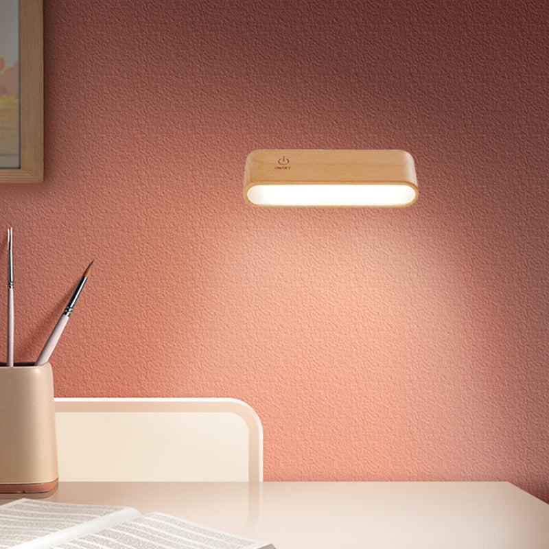 Modern Minimalist Magnetic Rectangular Wood LED Wall Sconce Lamp For Bedroom