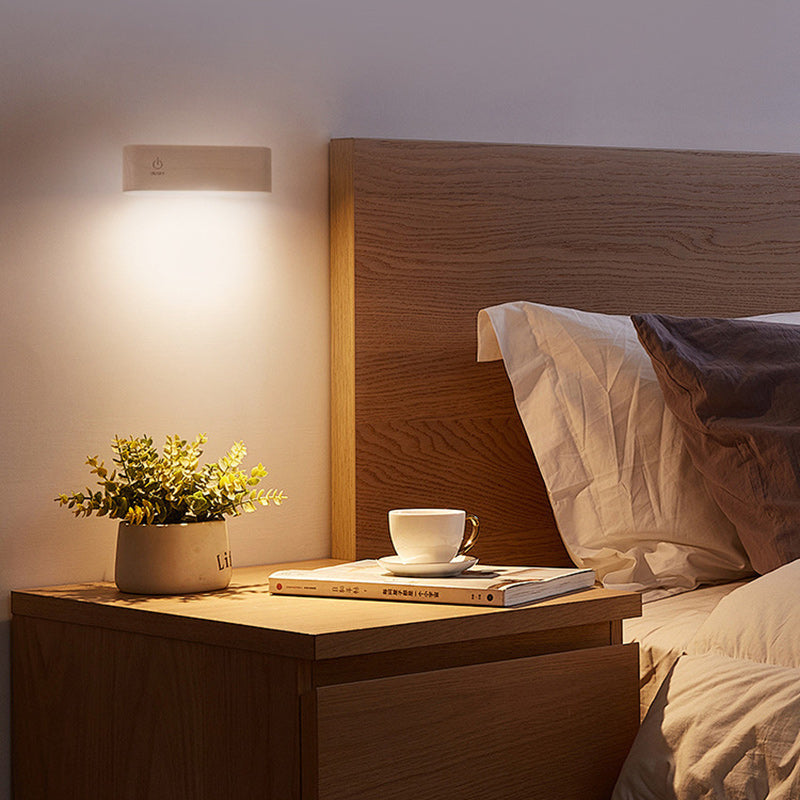 Modern Minimalist Magnetic Rectangular Wood LED Wall Sconce Lamp For Bedroom