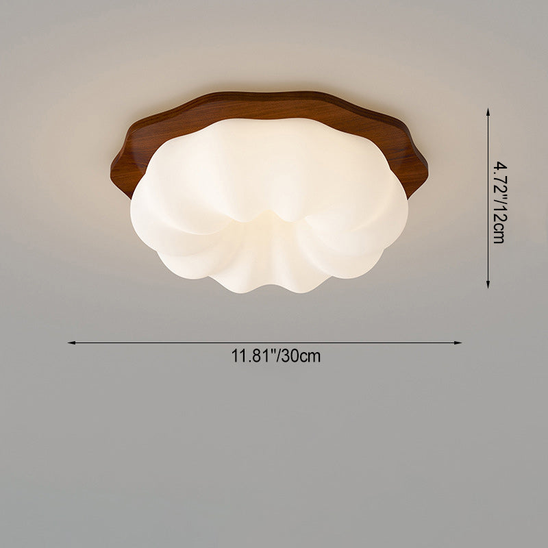 Modern Minimalist Pumpkin Cloud Shape Solid Wood Plastic LED Flush Mount Ceiling Light For Bedroom