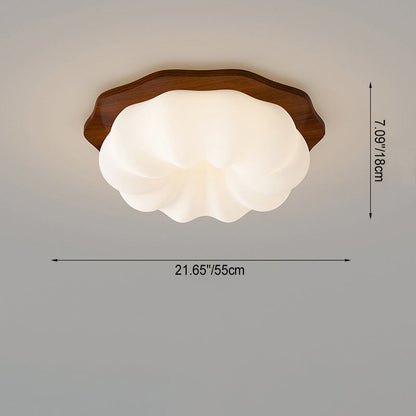 Modern Minimalist Pumpkin Cloud Shape Solid Wood Plastic LED Flush Mount Ceiling Light For Bedroom