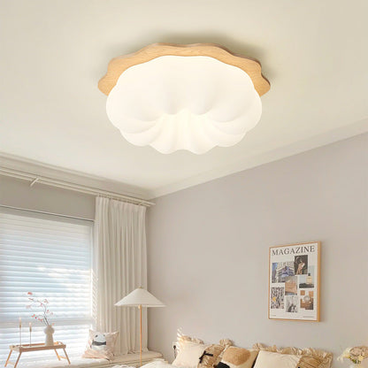 Modern Minimalist Pumpkin Cloud Shape Solid Wood Plastic LED Flush Mount Ceiling Light For Bedroom