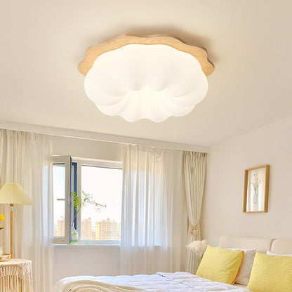 Modern Minimalist Pumpkin Cloud Shape Solid Wood Plastic LED Flush Mount Ceiling Light For Bedroom