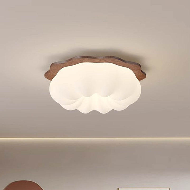 Modern Minimalist Pumpkin Cloud Shape Solid Wood Plastic LED Flush Mount Ceiling Light For Bedroom