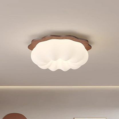 Modern Minimalist Pumpkin Cloud Shape Solid Wood Plastic LED Flush Mount Ceiling Light For Bedroom
