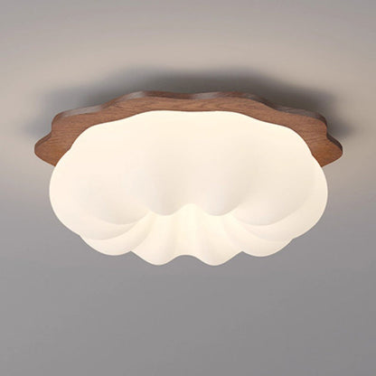 Modern Minimalist Pumpkin Cloud Shape Solid Wood Plastic LED Flush Mount Ceiling Light For Bedroom