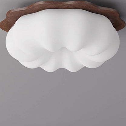 Modern Minimalist Pumpkin Cloud Shape Solid Wood Plastic LED Flush Mount Ceiling Light For Bedroom