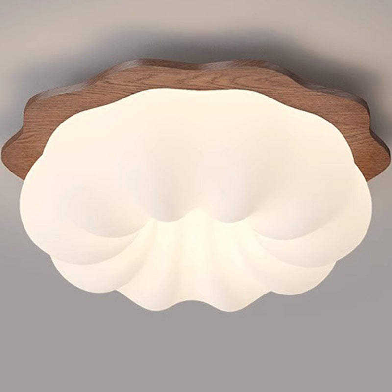 Modern Minimalist Pumpkin Cloud Shape Solid Wood Plastic LED Flush Mount Ceiling Light For Bedroom