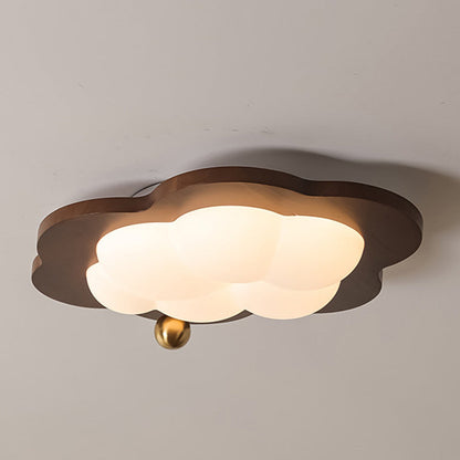 Contemporary Creative Cloud Pentagram Heart Solid Wood Iron Acrylic LED Flush Mount Ceiling Light For Bedroom
