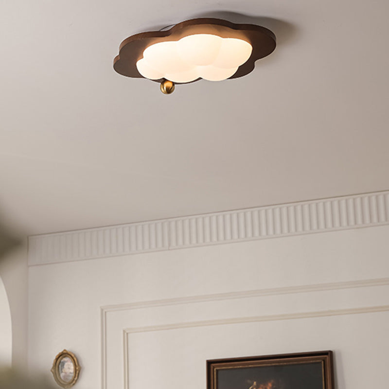 Contemporary Creative Cloud Pentagram Heart Solid Wood Iron Acrylic LED Flush Mount Ceiling Light For Bedroom