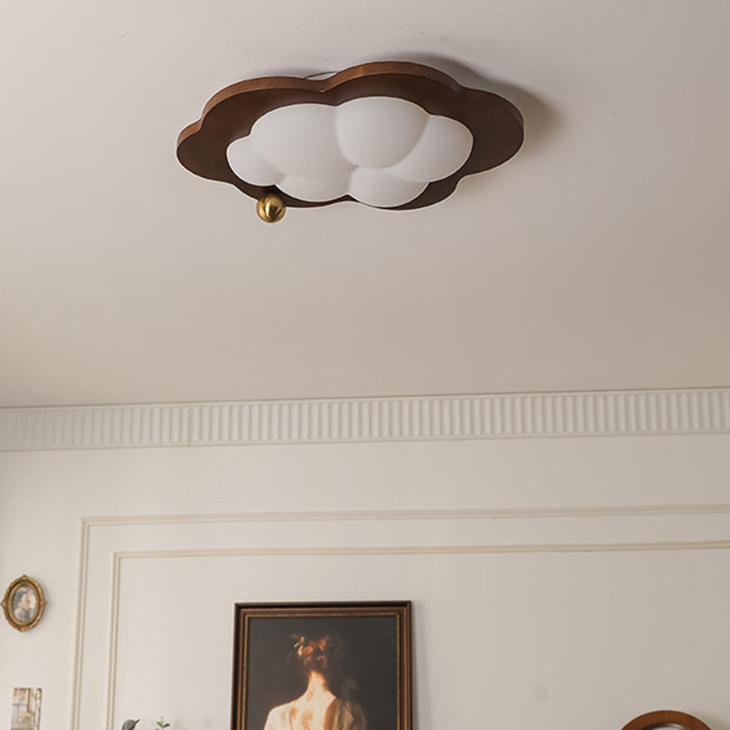 Contemporary Creative Cloud Pentagram Heart Solid Wood Iron Acrylic LED Flush Mount Ceiling Light For Bedroom