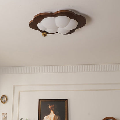 Contemporary Creative Cloud Pentagram Heart Solid Wood Iron Acrylic LED Flush Mount Ceiling Light For Bedroom