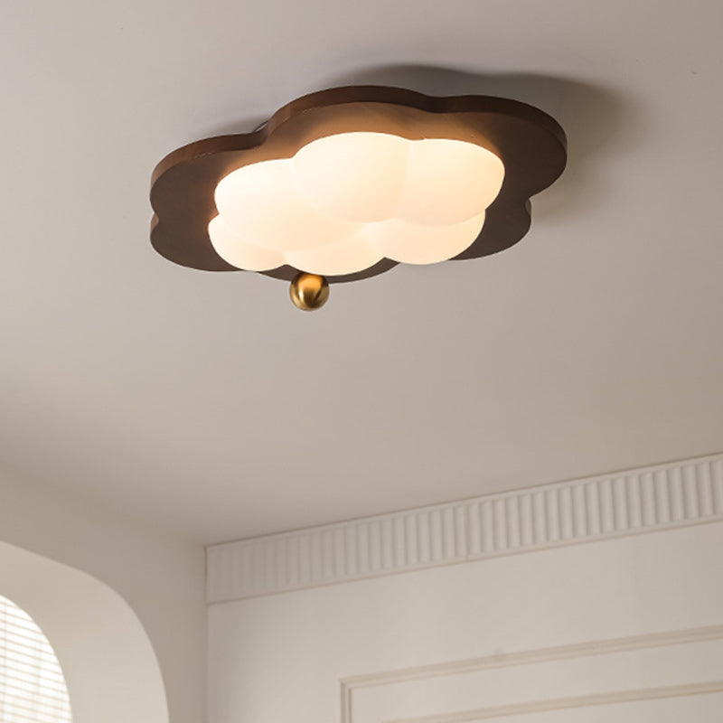 Contemporary Creative Cloud Pentagram Heart Solid Wood Iron Acrylic LED Flush Mount Ceiling Light For Bedroom