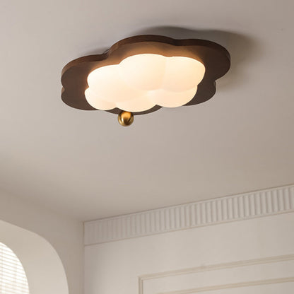 Contemporary Creative Cloud Pentagram Heart Solid Wood Iron Acrylic LED Flush Mount Ceiling Light For Bedroom