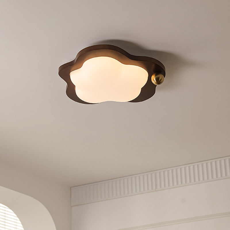 Contemporary Creative Cloud Pentagram Heart Solid Wood Iron Acrylic LED Flush Mount Ceiling Light For Bedroom