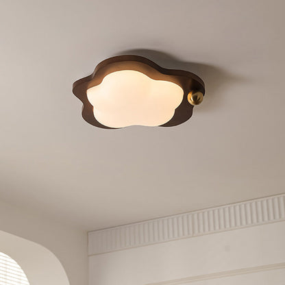 Contemporary Creative Cloud Pentagram Heart Solid Wood Iron Acrylic LED Flush Mount Ceiling Light For Bedroom