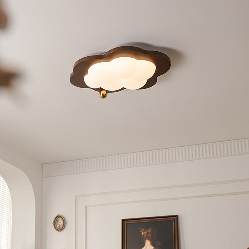 Contemporary Creative Cloud Pentagram Heart Solid Wood Iron Acrylic LED Flush Mount Ceiling Light For Bedroom