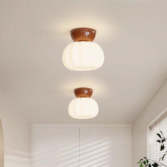 Modern Minimalist Pumpkin Cotton Shape Iron PE 1-Light Flush Mount Ceiling Light For Hallway