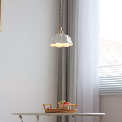 Modern Minimalist Round Lace Brass Ceramic 1-Light Pendant Light For Living Room
