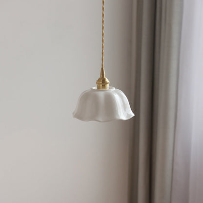 Modern Minimalist Round Lace Brass Ceramic 1-Light Pendant Light For Living Room