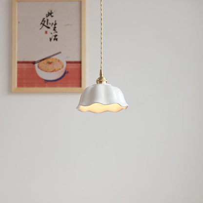 Modern Minimalist Round Lace Brass Ceramic 1-Light Pendant Light For Living Room