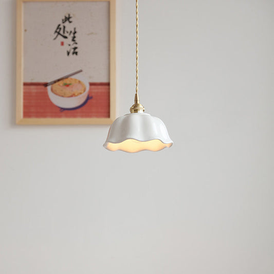 Modern Minimalist Round Lace Brass Ceramic 1-Light Pendant Light For Living Room