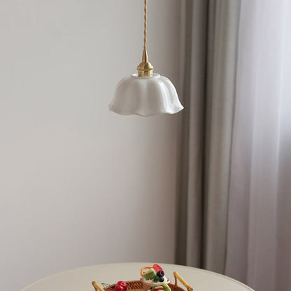 Modern Minimalist Round Lace Brass Ceramic 1-Light Pendant Light For Living Room