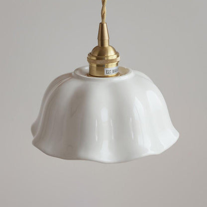 Modern Minimalist Round Lace Brass Ceramic 1-Light Pendant Light For Living Room