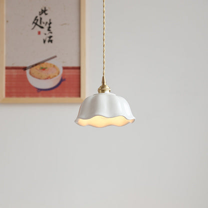 Modern Minimalist Round Lace Brass Ceramic 1-Light Pendant Light For Living Room