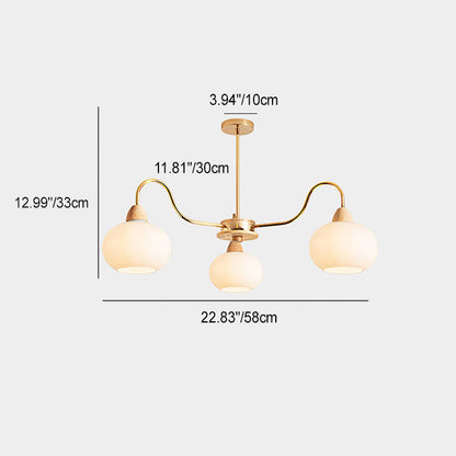 Traditional Japanese Branch Curved Rod Oval Iron Wood Glass 3/5/6/8 Light Chandelier For Living Room