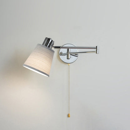 Modern Minimalist Swing Arm Round Cylinder Iron Fabric 1-Light Wall Sconce Lamp For Bedroom